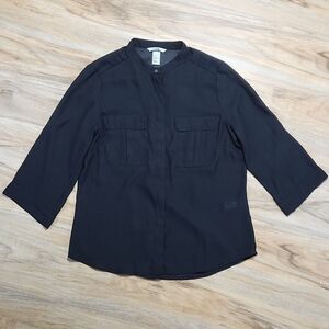 🔹️H&M Black Mandarin Neck Button-up Blouse w/Pockets Size 10